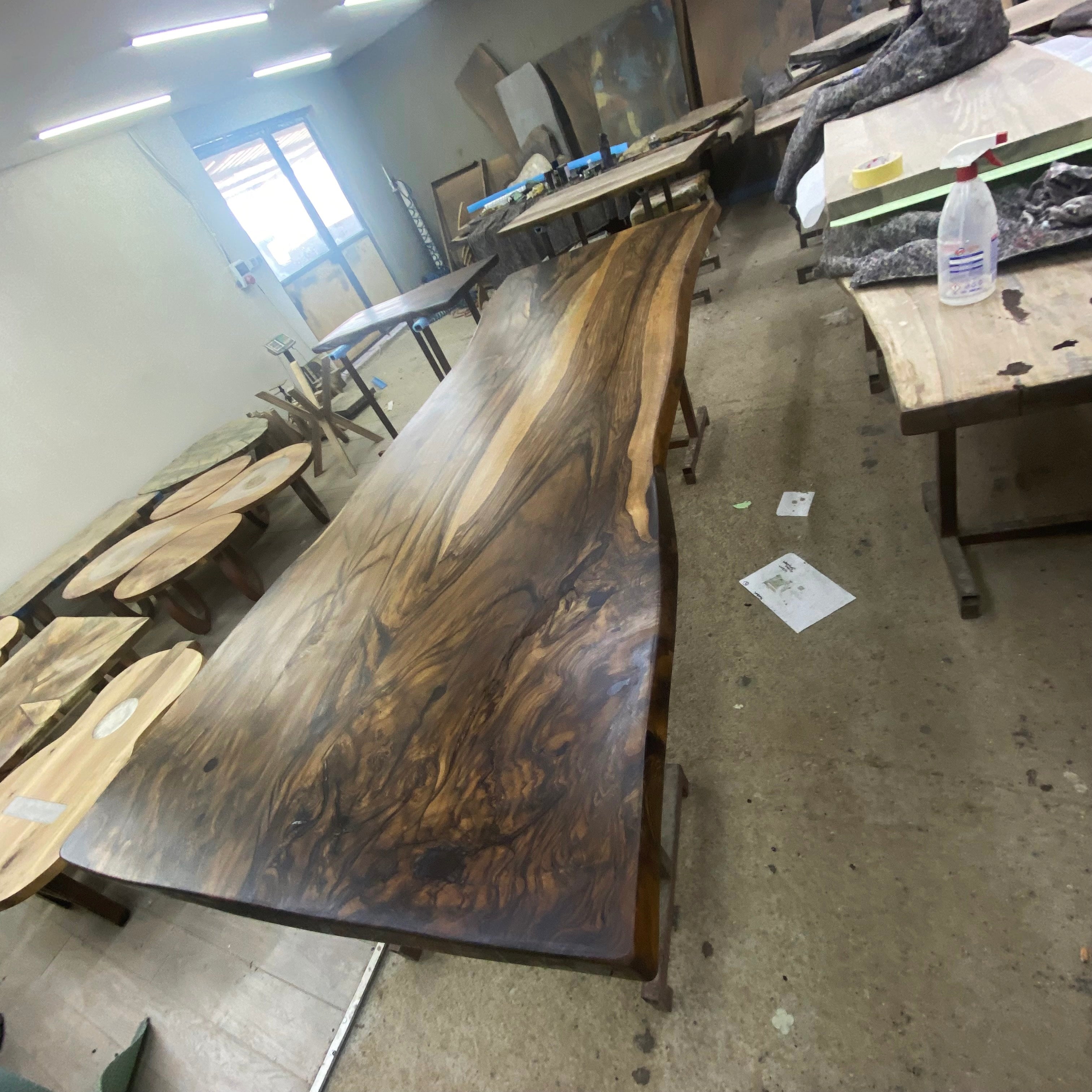 For Anton residence 110x39-41'' Live edge Walnut table top and  #1 black metal legs